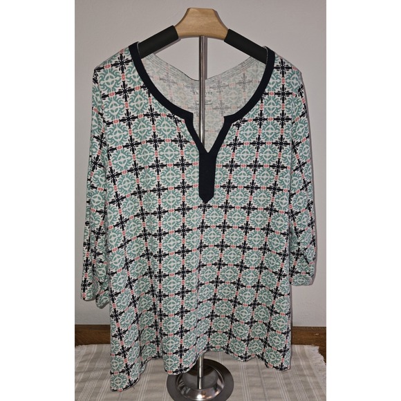 TALBOTS Women's 2X Pink Blue Teal Geometric Top‎ -427 - Picture 1 of 6